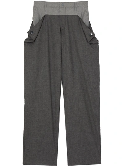 Shop Burberry Press Stud Detail Trousers In Grey