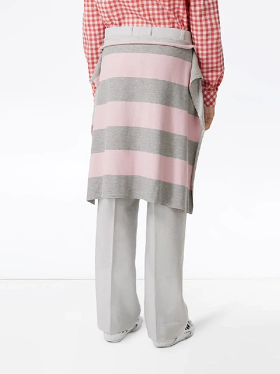 Shop Burberry Striped Skirt Detail Trousers In Grey