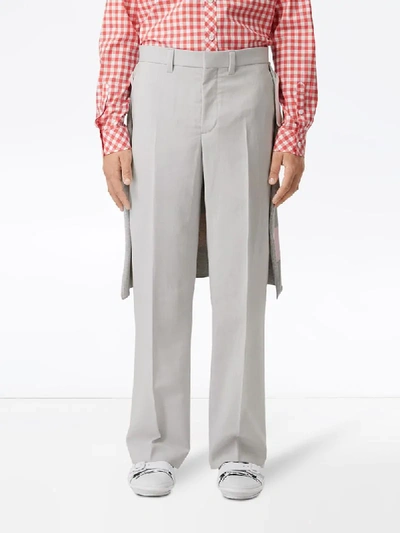 Shop Burberry Striped Skirt Detail Trousers In Grey