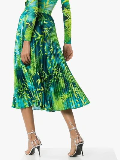 Shop Versace Jungle Print Pleated Midi Skirt In Green