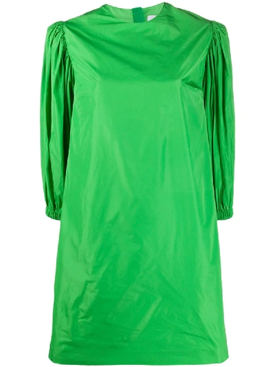 Shop Msgm Puff-shoulder Midi Dress In Green