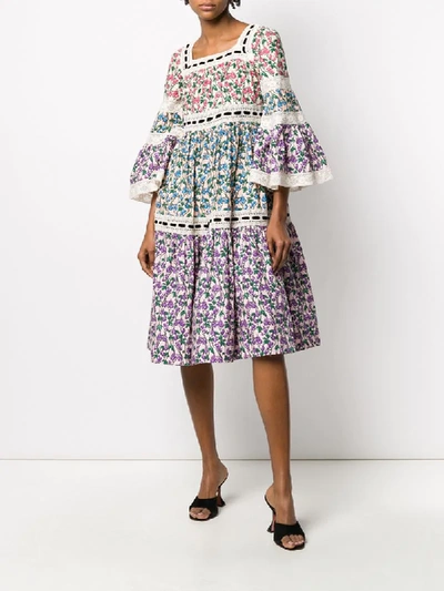 Shop Marc Jacobs Floral Print Crochet Dress In Neutrals