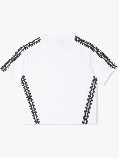Shop Burberry Logo Tape Print Round Neck T-shirt In White
