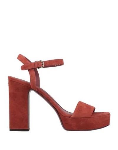Shop Ferragamo Woman Sandals Brick Red Size 10.5 Soft Leather