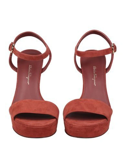 Shop Ferragamo Woman Sandals Brick Red Size 10.5 Soft Leather