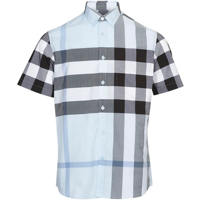 Shop Burberry Somerston Short Sleeves Shirt In Chalk Blue Ip Chk