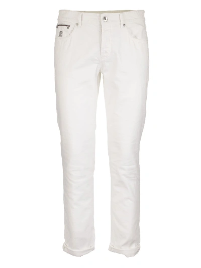 Shop Brunello Cucinelli Lightweight Dyed Denim Leisure Fit Five-pocket Trousers With Rip Details In White