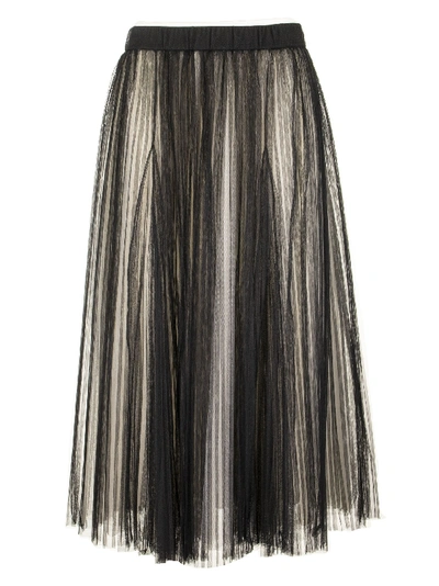 Shop Brunello Cucinelli Midi Pleated Tulle Bright Shade Skirt In Black/white