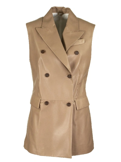 Shop Brunello Cucinelli Double Breasted Waistcoat With Lapels In Camel