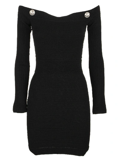 Shop Balmain Black Knit Bustier Dress With Silver-tone Buttons