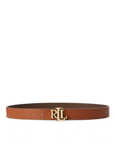 Shop Lauren Ralph Lauren Logo Leather Belt Woman Belt Dark Brown Size Xl Calfskin