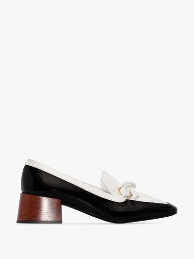 Shop Loewe Black And White 50 Square Toe Patent Leather Loafers