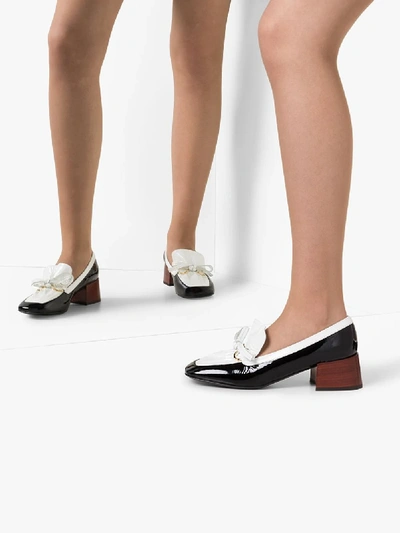Shop Loewe Black And White 50 Square Toe Patent Leather Loafers