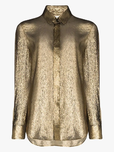 Shop Saint Laurent Womens Gold Long Sleeve Lamé Shirt