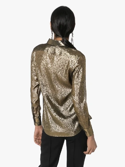 Shop Saint Laurent Womens Gold Long Sleeve Lamé Shirt