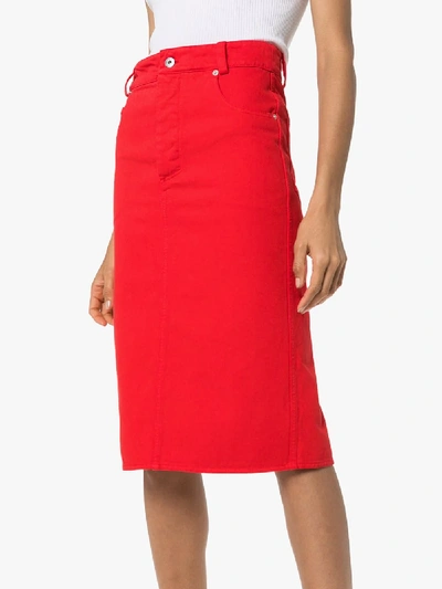 Shop Kwaidan Editions Denim Pencil Skirt In Red