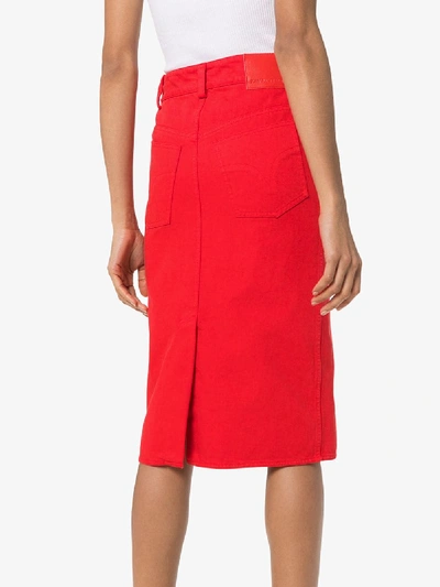 Shop Kwaidan Editions Denim Pencil Skirt In Red