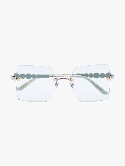Shop Gucci Green Crystal Square Sunglasses In Blue