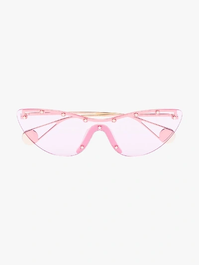 Shop Gucci Pink Cat Eye Studded Mask Sunglasses