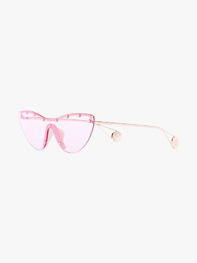 Shop Gucci Pink Cat Eye Studded Mask Sunglasses