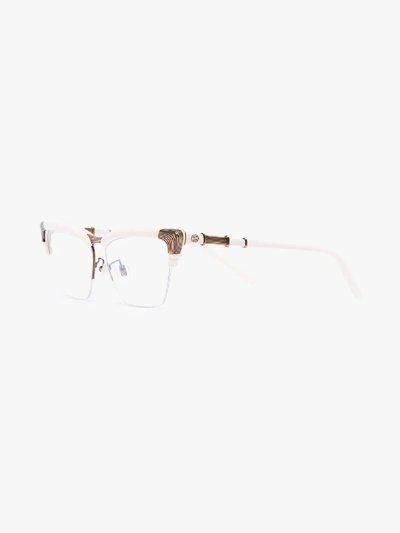 Shop Gucci White Bamboo Effect Glasses