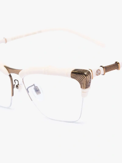 Shop Gucci White Bamboo Effect Glasses