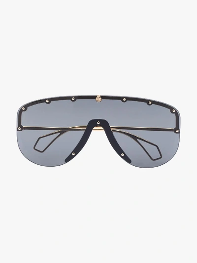 Shop Gucci Black Mask Sunglasses In Grey