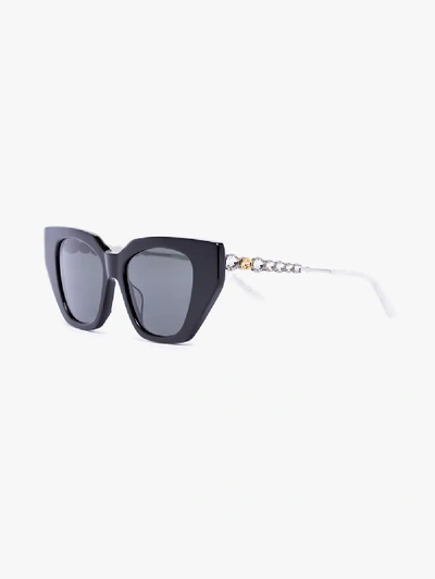 Shop Gucci Black Crystal Cat Eye Sunglasses