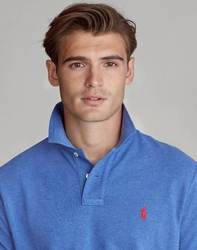 Shop Polo Ralph Lauren Custom Slim Fit Mesh Polo Man Polo Shirt Pastel Blue Size Xs Cotton