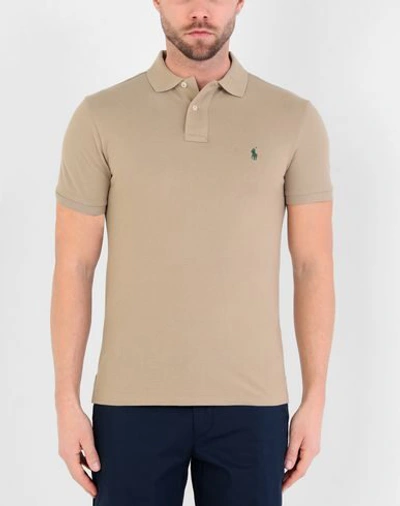 Shop Polo Ralph Lauren Slim Fit Mesh Polo Shirt Man Polo Shirt Khaki Size S Cotton In Beige