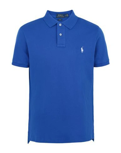 Shop Polo Ralph Lauren Slim Fit Mesh Polo Shirt Man Polo Shirt Bright Blue Size S Cotton