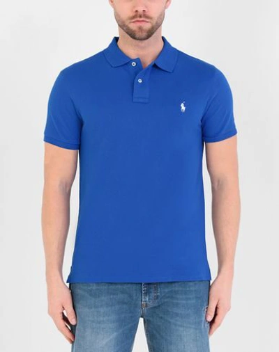 Shop Polo Ralph Lauren Slim Fit Mesh Polo Shirt Man Polo Shirt Bright Blue Size S Cotton