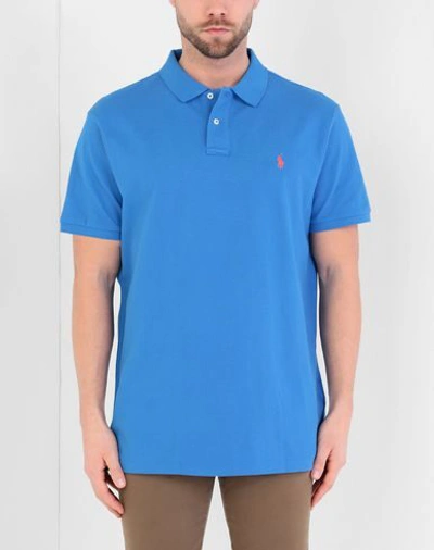 Shop Polo Ralph Lauren Slim Fit Mesh Polo Shirt Man Polo Shirt Azure Size S Cotton In Blue