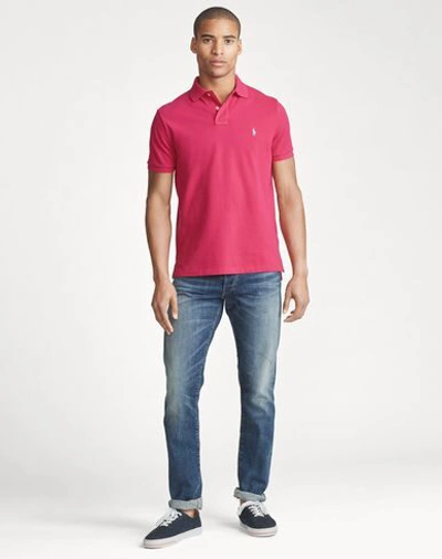 Shop Polo Ralph Lauren Slim Fit Mesh Polo Shirt Man Polo Shirt Fuchsia Size S Cotton In Pink