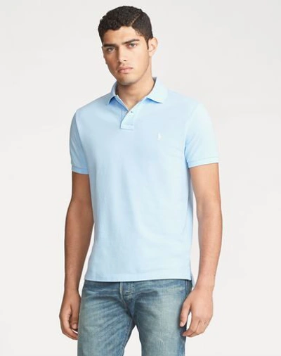 Shop Polo Ralph Lauren Slim Fit Mesh Polo Shirt Man Polo Shirt Sky Blue Size L Cotton