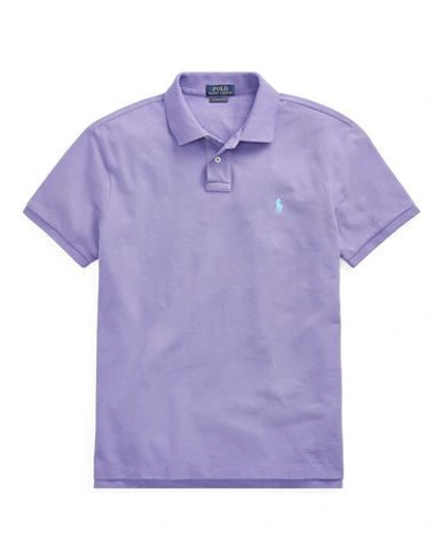 Shop Polo Ralph Lauren Slim Fit Mesh Polo Shirt Man Polo Shirt Lilac Size S Cotton In Purple