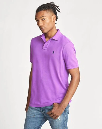Shop Polo Ralph Lauren Slim Fit Mesh Polo Shirt Man Polo Shirt Purple Size S Cotton