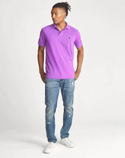 Shop Polo Ralph Lauren Slim Fit Mesh Polo Shirt Man Polo Shirt Purple Size S Cotton
