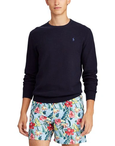 Shop Polo Ralph Lauren Cotton Crewneck Sweater Man Sweater Midnight Blue Size Xxl Pima Cotton