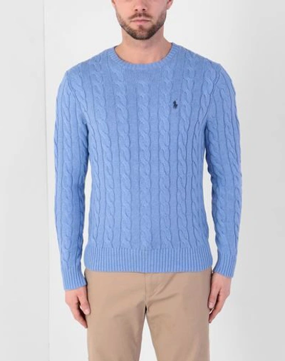 Shop Polo Ralph Lauren Cable Knit Cotton Sweater Man Sweater Pastel Blue Size L Cotton