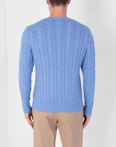 Shop Polo Ralph Lauren Cable Knit Cotton Sweater Man Sweater Pastel Blue Size L Cotton
