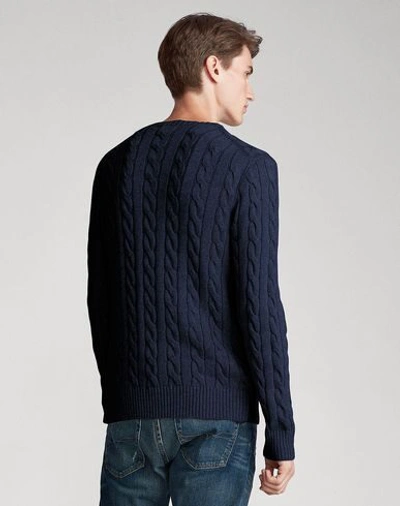 Shop Polo Ralph Lauren Cable Knit Cotton Sweater Man Sweater Midnight Blue Size Xxl Cotton