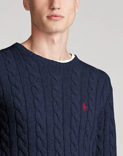 Shop Polo Ralph Lauren Cable Knit Cotton Sweater Man Sweater Midnight Blue Size Xxl Cotton