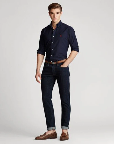 Shop Polo Ralph Lauren Custom Fit Oxford Shirt Man Shirt Midnight Blue Size S Cotton