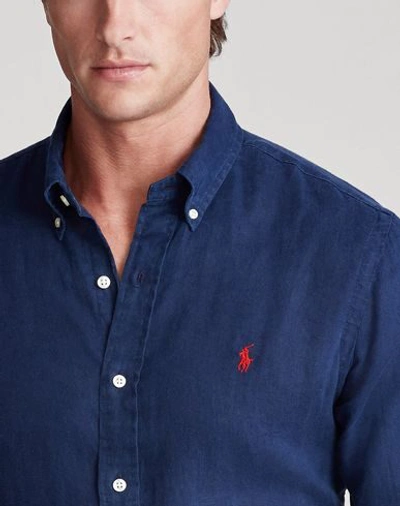 Shop Polo Ralph Lauren Linen Shirt In Dark Blue
