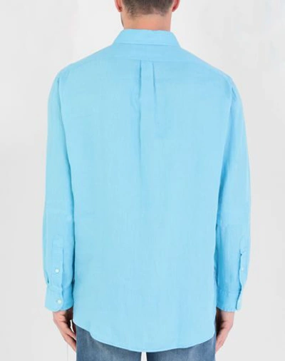 Shop Polo Ralph Lauren Linen Shirt In Sky Blue
