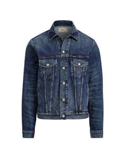 Shop Polo Ralph Lauren Faded Denim Trucker Jacket Man Denim Outerwear Blue Size M Cotton