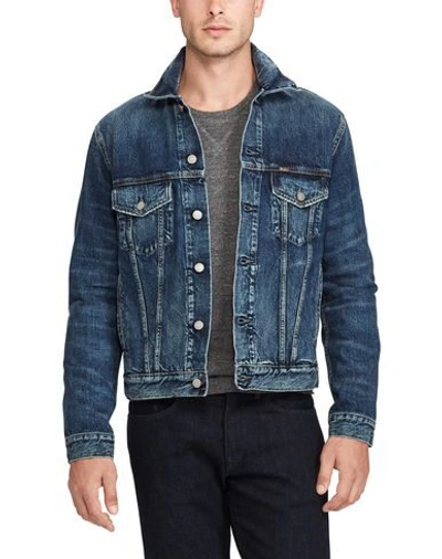 Shop Polo Ralph Lauren Faded Denim Trucker Jacket Man Denim Outerwear Blue Size S Cotton