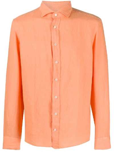 Shop Hackett Plain Linen Shirt In Orange