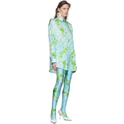 Shop Balenciaga Blue & Green Dynasty Leggings In Blue/green